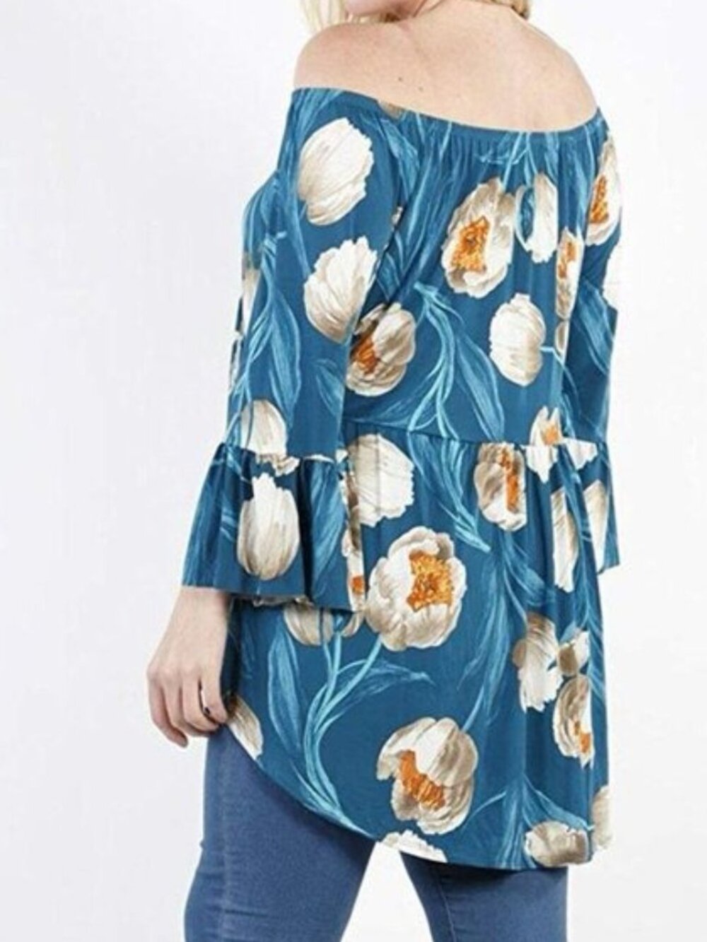 Feminine Floral Plus Size 1X Off The Shoulder Tunic Flowy Boho Blouse Topโ USA